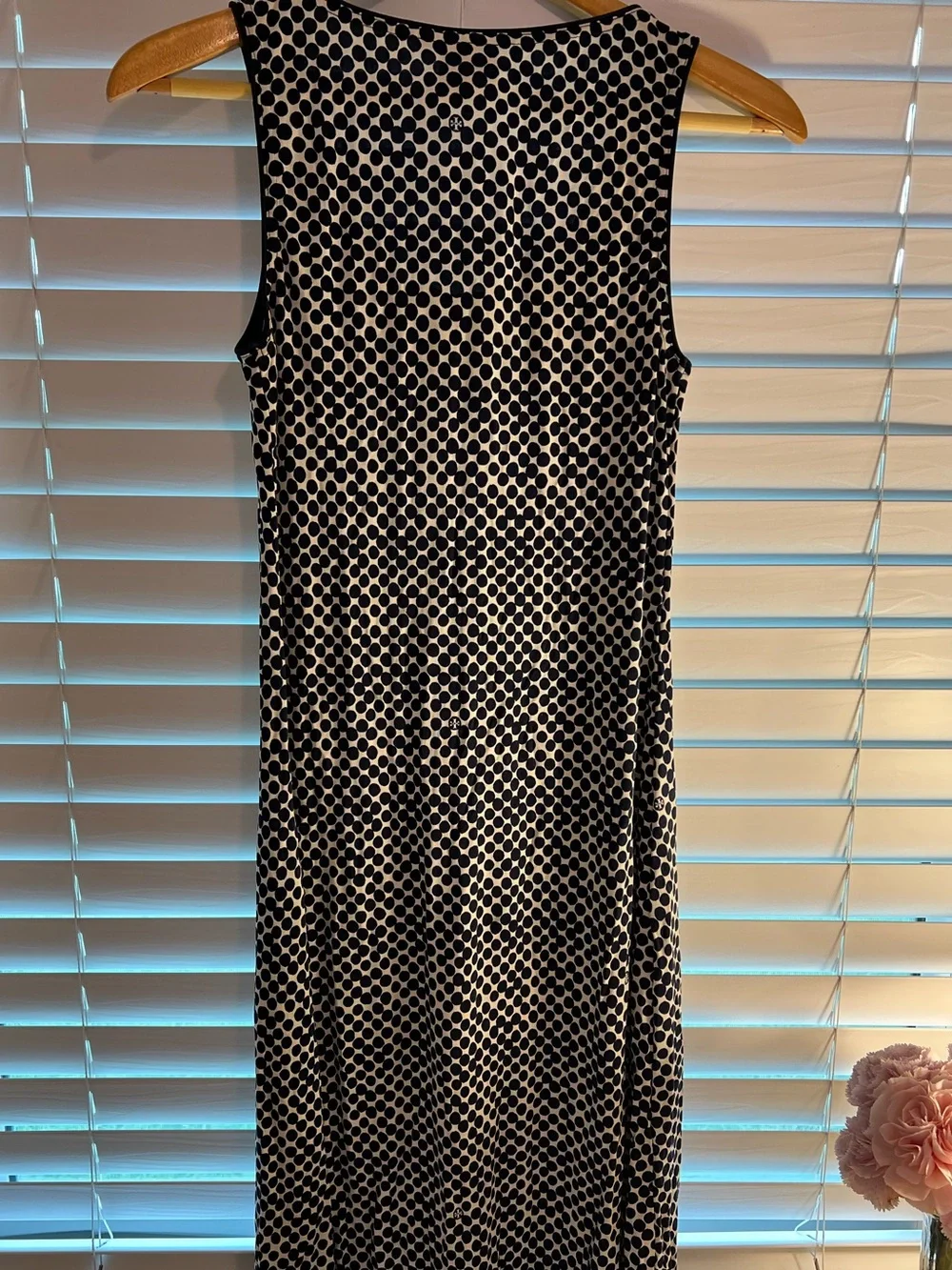 Tory Burch Black & White Polka Geometric Midi Dress with Beaded Fringe